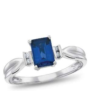    Sterling Silver, Lab Created Sapphire and Diamond Ring: Jewelry
