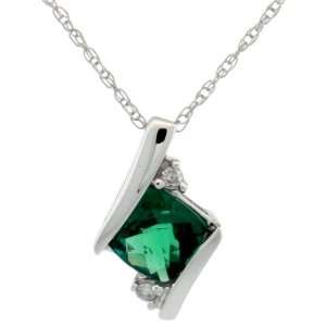   Brilliant Cut Diamonds & 5mm Cushion Cut Lab Created Emerald Stone