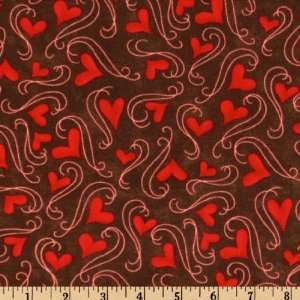  44 Wide Moda L`Amour Swirling Hearts Chocolate Fabric By 