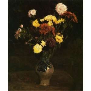  Oil Painting Basket of Carnations and Zinnias Vincent 