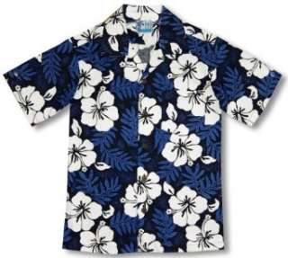  White Hibiscus Fern Boys Hawaiian Aloha Shirt: Clothing