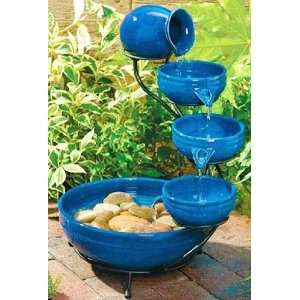  Blue Ceramic Cascade Solar Fountain Patio, Lawn & Garden