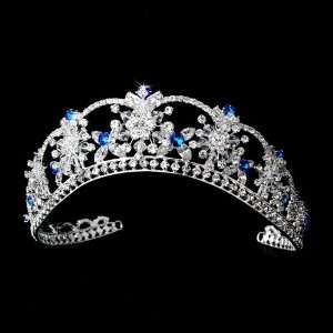  Silver Turquoise Crystals Flower Bridal Tiara: Jewelry