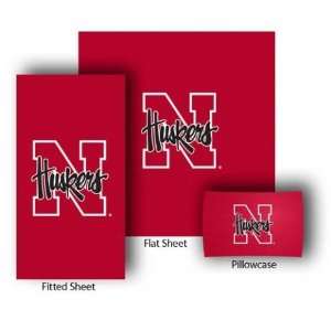 NCAA Nebraska Cornhuskers Fitted/Flat Bed Sheet and Pillow Case Set 