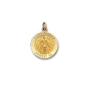  14Kt Yellow Gold St. Florian Medal 5/8 Inch: Jewelry