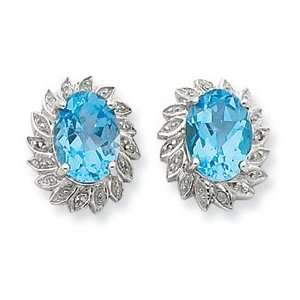 Sterling Silver Lt Swiss Blue Topaz and Diamond Post 