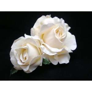  NEW Ivory Two Rose Hair Flower Clip, Limited. Beauty