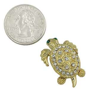  Goldtone Crystal Turtle Brooch Pin Jewelry
