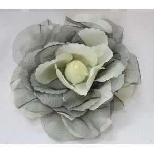 NEW Oversized White and Black Sheer Rose Hair Flower Clip Pin and Band 