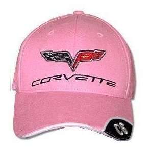    C6 Corvette Pink Brushed Twill Hat with Brim Emblem Automotive