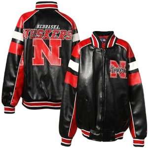 NCAA Nebraska Cornhuskers Youth Black 2010 Full Zip Pleather Jacket 