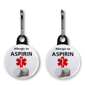 ALLERGIC TO ASPIRIN Medical Alert 2 Pack 1 inch Zipper Pull Charms