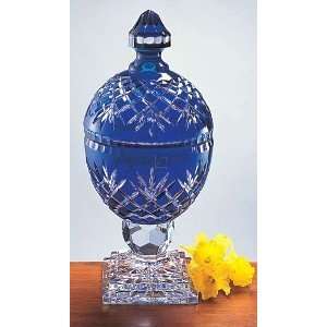 14 HIgh Kobalt Blue Oxford Crystal Covered Candy Jar / Dish, 2 Pc 