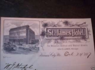 1887 KC KANSAS CITY MISSOURI MO ST JAMES HOTEL LETTER  