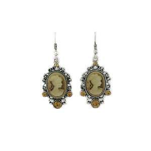   Jewelry ~ Brown Cameo with Crystals Silvertone Earrings: Sports