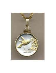   Hummingbird Two Tone Gold Filled Bezel Coin Pendant with 18 Chain