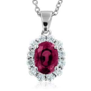 Natural Ruby and Diamond Necklace in 14k White Gold (G, SI2, 2.12 cttw 