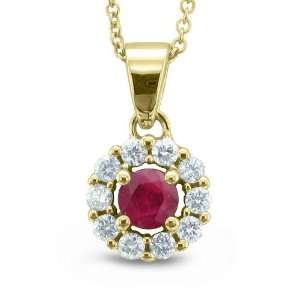 Natural Ruby and Diamond Necklace in 18k Yellow Gold (G, SI2, 0.70 