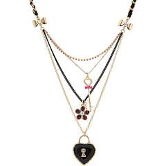 Betsey Johnson V Day Heart Locket 3 Row Necklace    