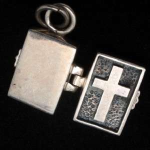 Prayer Box with Cross on Lid Opens Charm Sterling Silver  