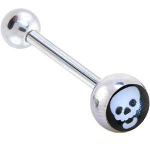  Black and White Skull Logo Barbell Tongue Ring Jewelry