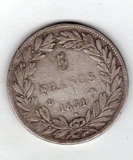 FRANCE 5 FRANCS 1831 D,SILVER FINE+ CONDITION  