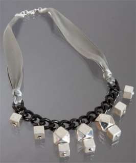 Beth Lauren grey satin ribbon Messaline bead necklace   up 