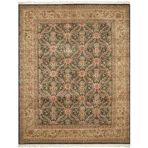   Hand Knotted Green and Ivory Wool Area Rug, 9 Feet by 12 Feet Home