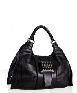 Tods black ribbed leather studded detail large shoulder bag   