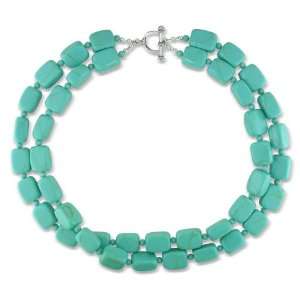   Large Square and Small Round Bead Turquoise 2 Strand Necklace: Jewelry