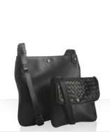 Bottega Veneta black leather double messenger bag style# 316632401