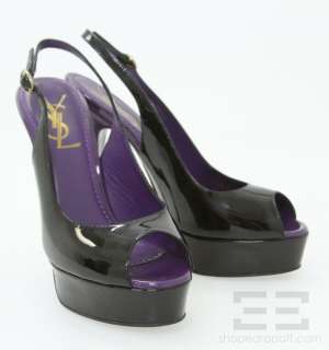 YSL Yves Saint Laurent Black Patent Leather Tribute Too Heels Size 36 
