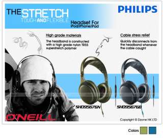 Philips ONeill SHO9567 GN GB Headband Headset Headphones for iPod 