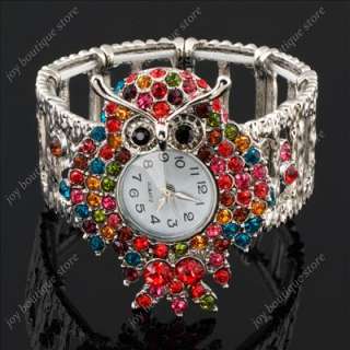 Multicolor Swarovski crystal owl jewelry Wrist quartz watches stretch 