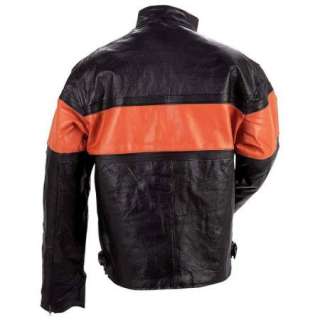 Mens Leather Motorcycle Riding Jacket Orange Stripe  