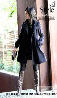 New Korea Womens Winter Woolen Double breasted Lady Trench Coat 4916 
