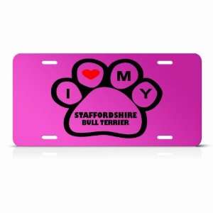 Staffordshire Bull Terrier Dog Dogs Pink Animal Metal License Plate 
