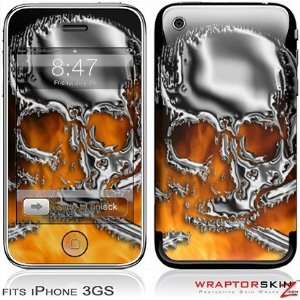   3GS Skin and Screen Protector Kit   Chrome Skull on Fire Electronics