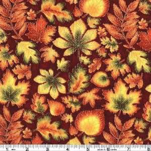  45 Wide Autumn Glow Leaves Gold Fabric By The Yard: Arts 
