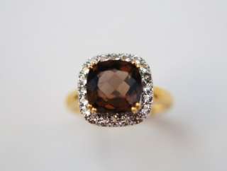 New 18K Gold Over Silver 4.00 Ct Smoky Topaz Ring sz 9  