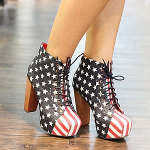 Lady Platform Lace Up High Heels Clog Ankle Boots Shoes  