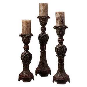  UT20312   Intricate Carved Design Candlesticks   Set of 