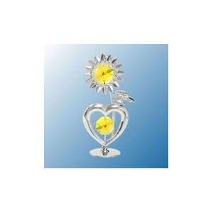  Chrome Plated Heart W/ Sunflower Free Standing   Yellow 