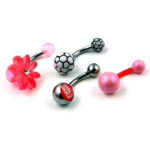  Set of 4 14g Surgical Steel & Acrylic Belly Button Rings Jewelry