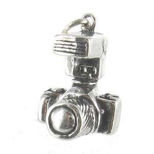  35MM Film Camera with Flash 3D Sterling Silver Charm 
