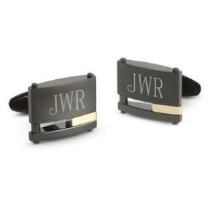    Personalized 18k Gold Accented Black Steel Cuff Links Gift Jewelry