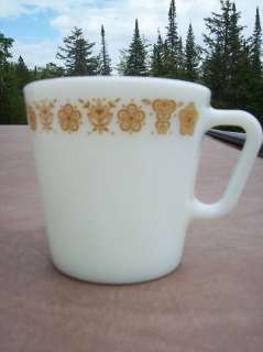 Vintage Pyrex Butterfly Gold Coffee Mug Cup White Milk Glass 1410 