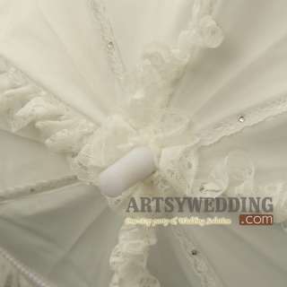  Ivory Satin Lace Palace Pearl Bead Outdoor Beach Wedding Parasol 