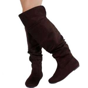 NEW SODA FLAT BOOTS THIGH HIGH BROWN SUEDE ALL SIZES  