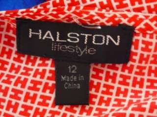 Halston Logo Red White Silk Top Shell Tank 12  